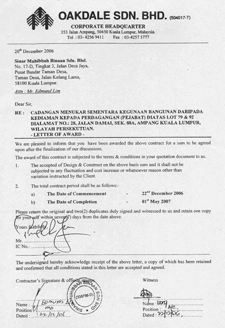 Letter Of Award Sample Malaysia / Http Www Bem Org My Documents 20181